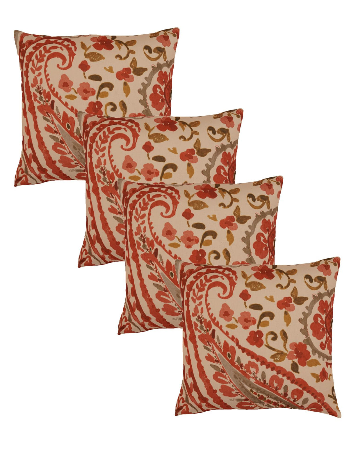 Zeba World Cushion Cover  Decorative | Sofa, Bedroom, Couch | Polycanvas Printed Paisley  Red  16X16 Inch (40X40 Cms) (Pack O