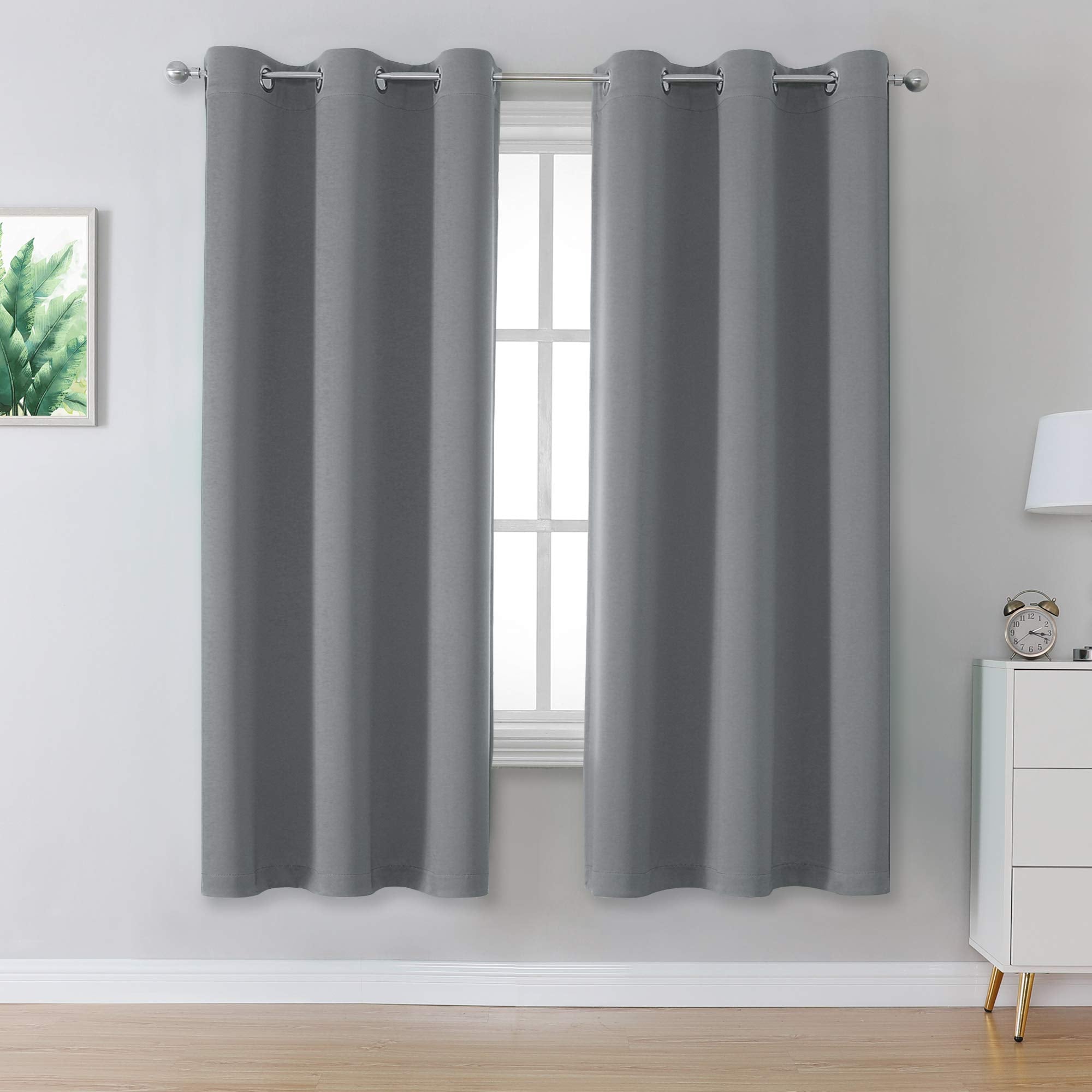 Dualife Solid Blackout Curtains For Bedroom 72 Inches Long Room Darkening Grey Grommet Curtain Draperies For Living Room Window