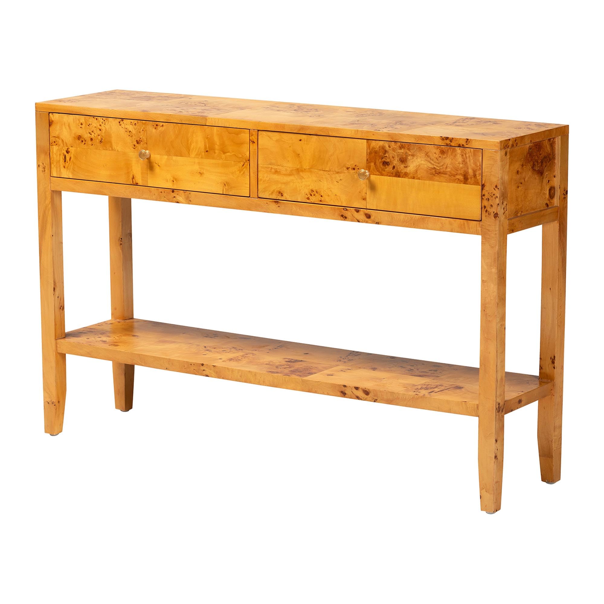 bali & pari Ghina Natural Light Mappa Burl Wood 2-Drawer Console Table