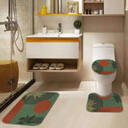Tayney Boho Mid Century Shower Curtain Set With Toilet Lid Cover And Non-Slip Rugs, Green Background 4 Pcs Modern Minimalist Sho