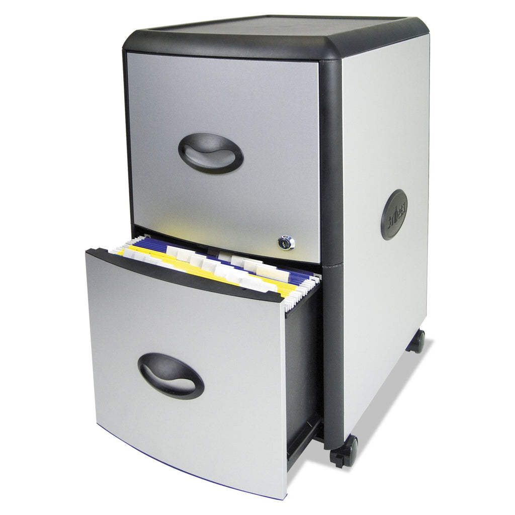 Storex 2-Drawer Mobile File Cabinet with Lock 19 x 15 x 23 Inches, Metal Accent Panels (STX61351U01C),Silver/Black