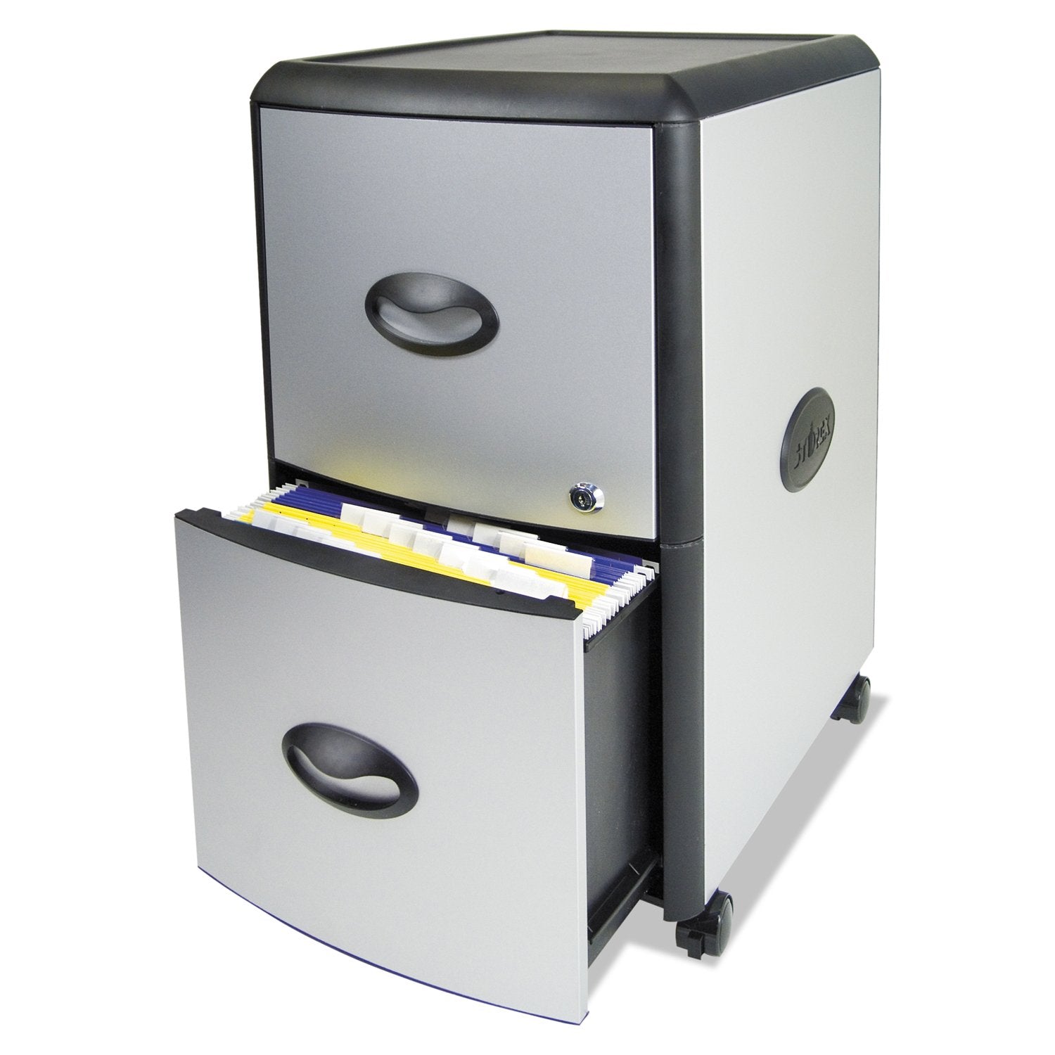 Storex 2-Drawer Mobile File Cabinet with Lock 19 x 15 x 23 Inches, Metal Accent Panels (STX61351U01C),Silver/Black