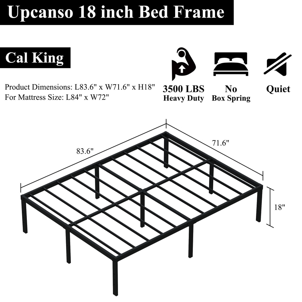 Upcanso 18 Inch California King Bed Frames No Box Spring Need, Platform Cal King Bed Frame With High Storage, Eassy Assembly 3,500 Lbs Heavy Duty Bedframes, Black