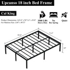 Upcanso 18 Inch California King Bed Frames No Box Spring Need, Platform Cal King Bed Frame With High Storage, Eassy Assembly 3,500 Lbs Heavy Duty Bedframes, Black