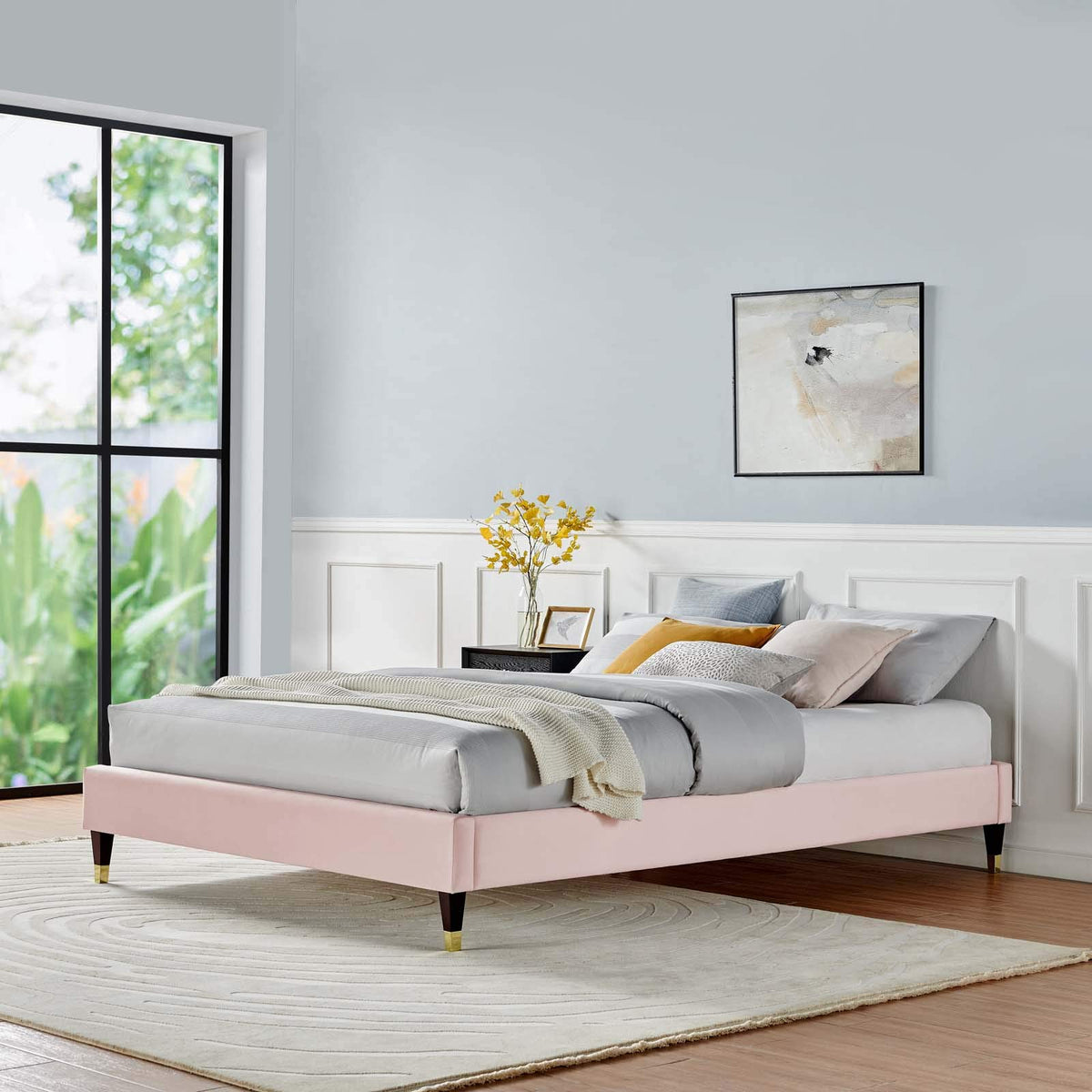 Modway Mod-6269-Pnk Harlow Full Performance Velvet Platform Bed Frame, Pink