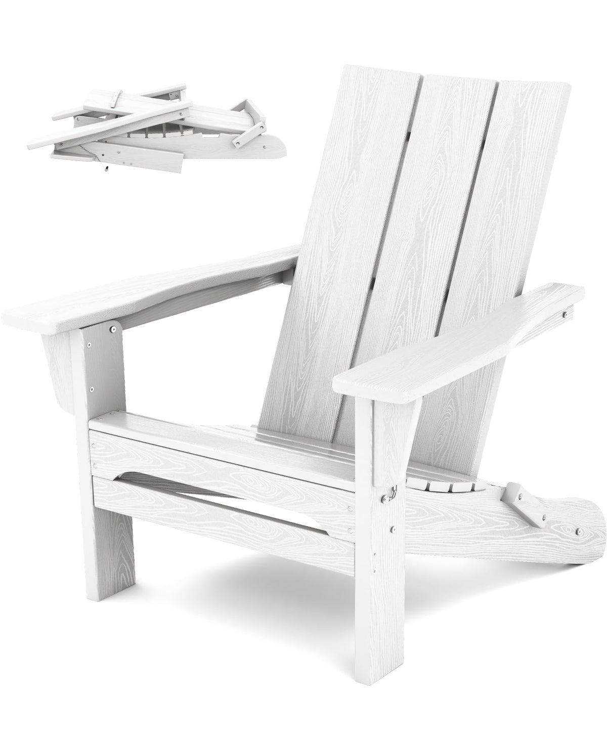Serwall Modern Folding Adirondack Chair, All Weather Resistant Outdoor Adirondack Chair, Hdpe Adirondack Chair For Patio Lawn Graden, White