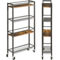 YMYNY Kitchen Storage Rolling Cart 4 Tier on Wheels Rustic Brown HBR002H