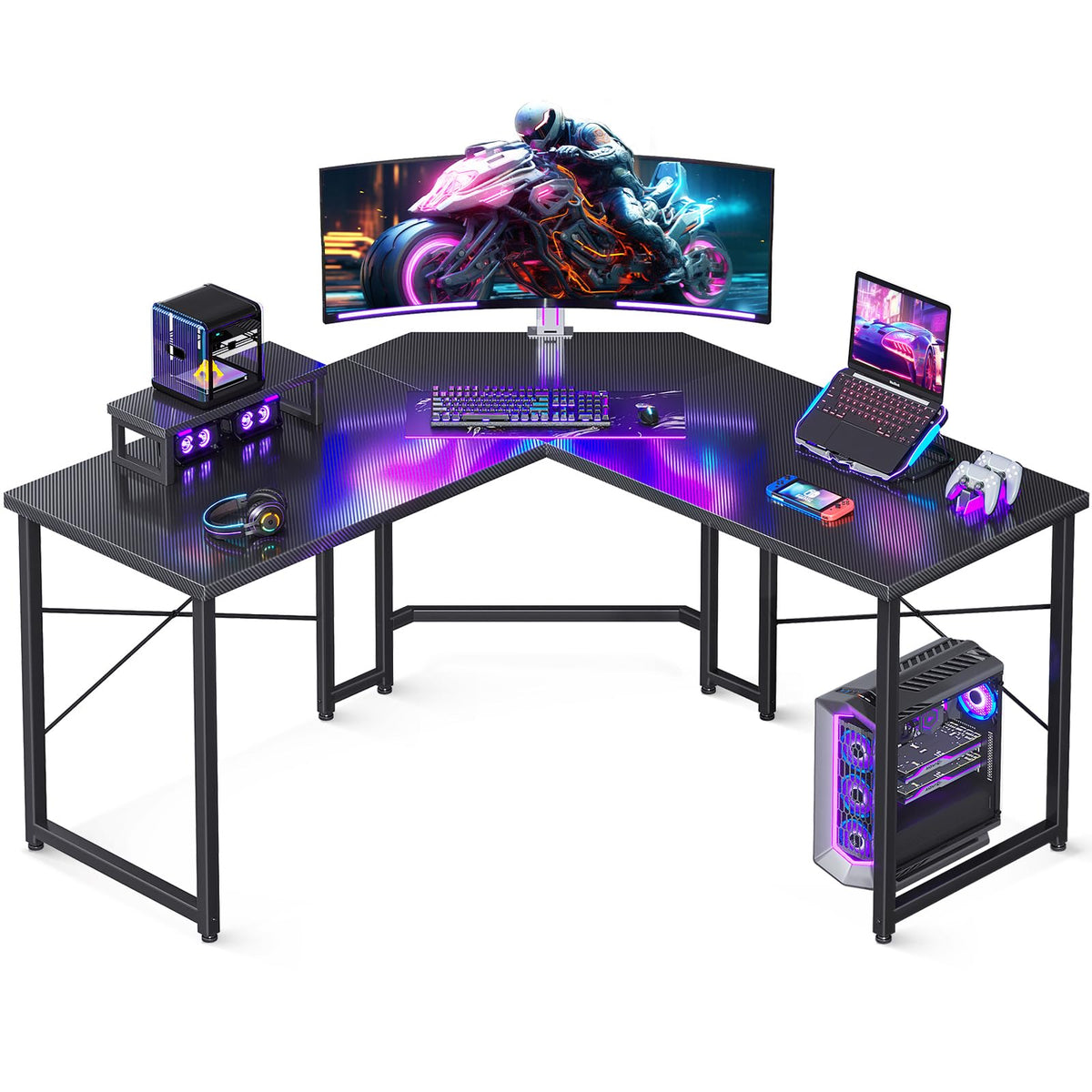 Casaottima L Shaped Gaming Desk With Monitor Stand, Corner Desk Gaming Table For Home Office, Computer Desk Sturdy Writing Works