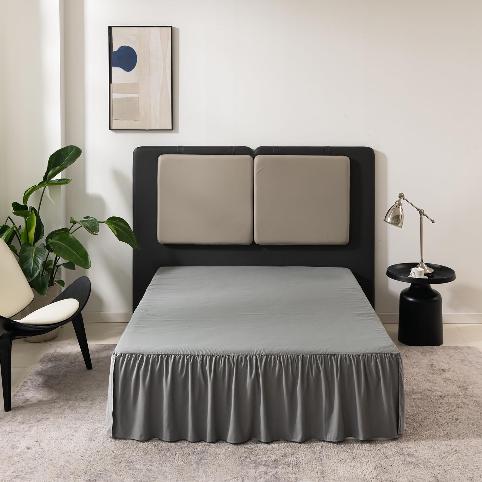 Grey Bed Skirt Queen Size Ruffled Bed Skirt With Split Corners, Queen Bed Skirt 12 Inch Drop, Tsutomi Queen Size Bed Skirt Grey