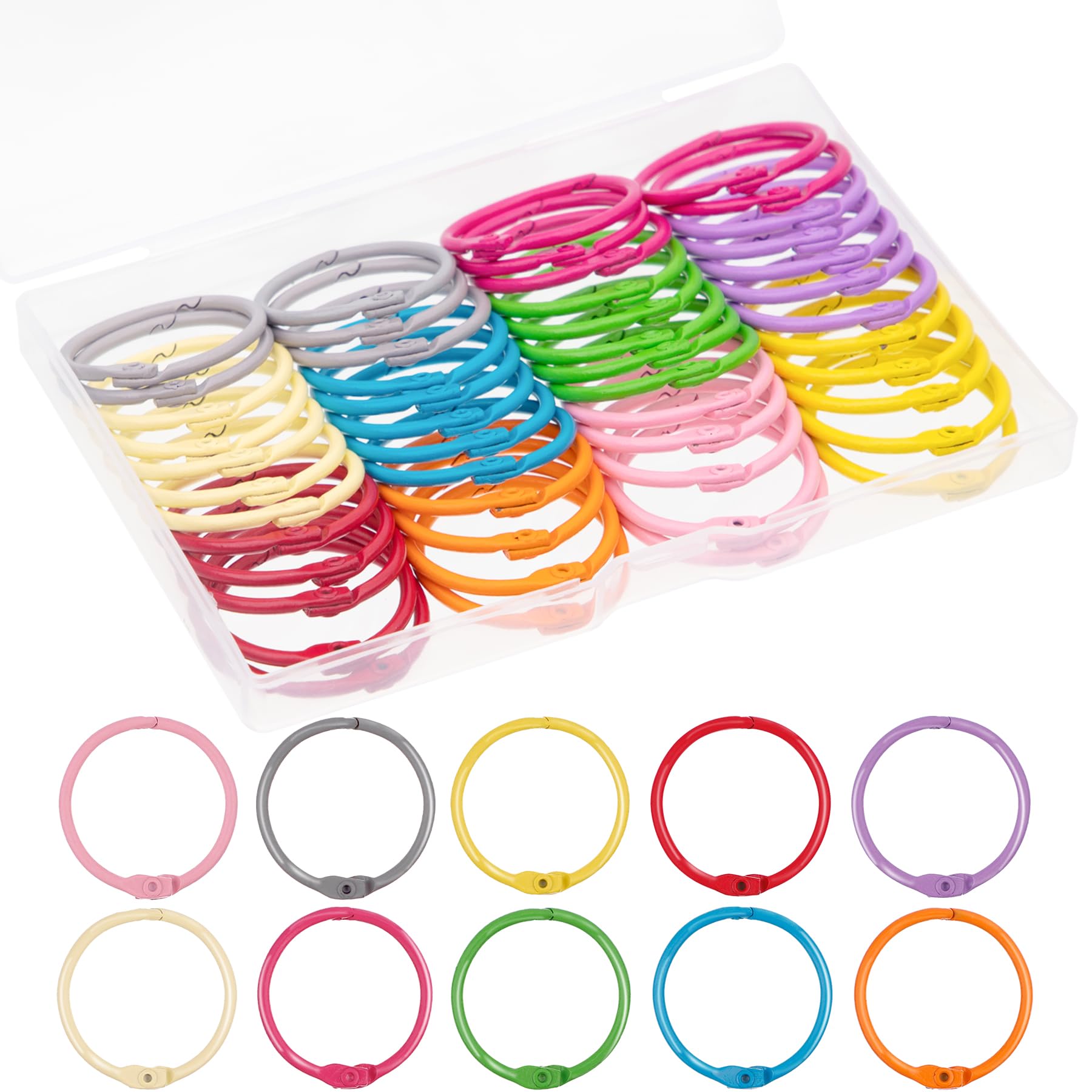 Akonege 1 1/5 Inch (50 Pack) Metallic Binder Rings Colorful Metal Steel Loose Leaf Rings Binding Rings For Index Cards, Keychain