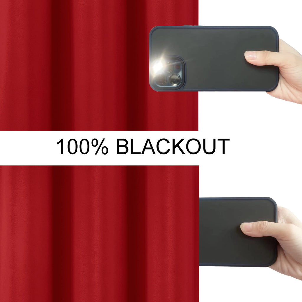 Lemomo Red Curtains 40 X 63 Inch Length 100% Blackout Curtains 2 Panels With Black Liner/Double Layer Full Room Darkening Curtai