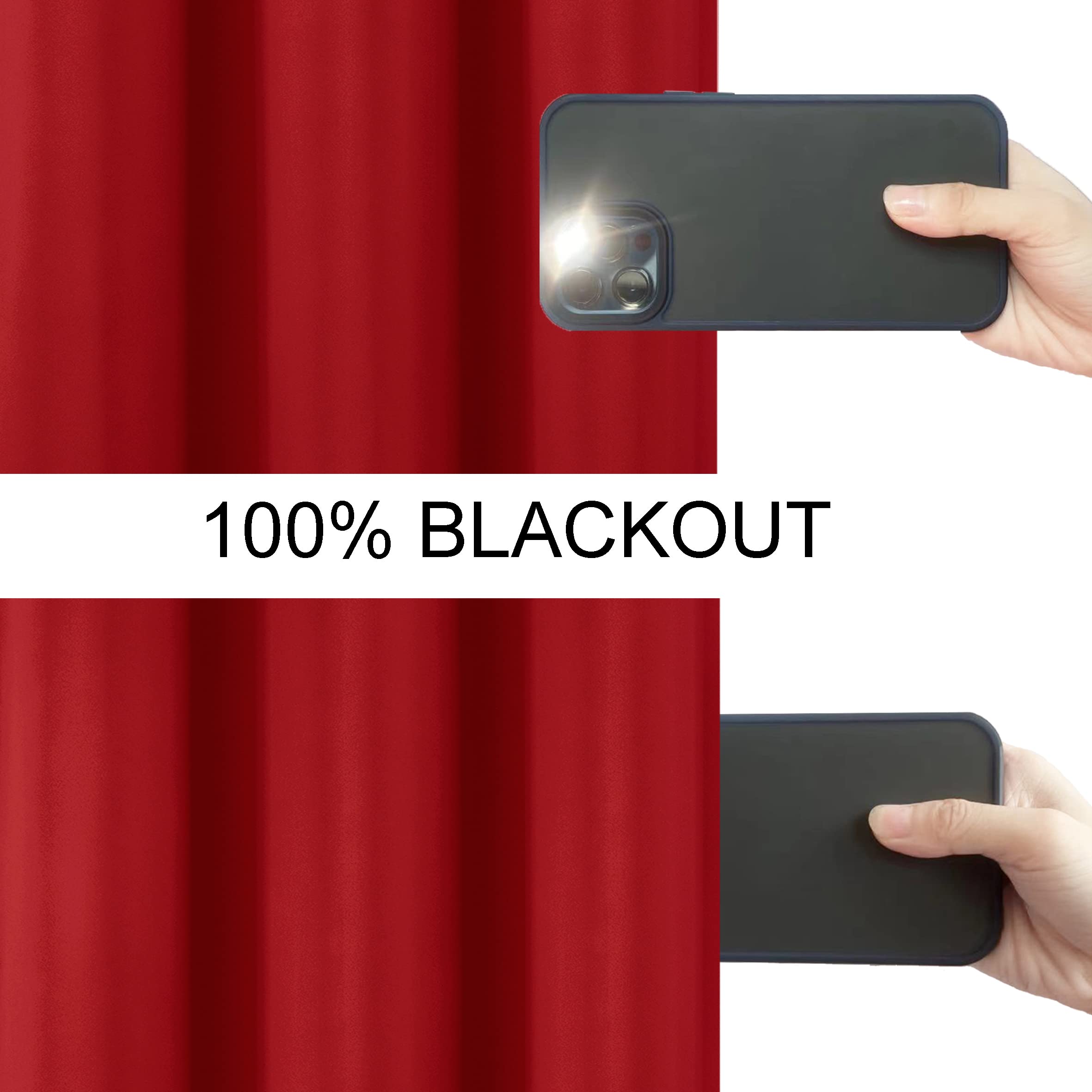Lemomo Red Curtains 40 X 63 Inch Length 100% Blackout Curtains 2 Panels With Black Liner/Double Layer Full Room Darkening Curtai