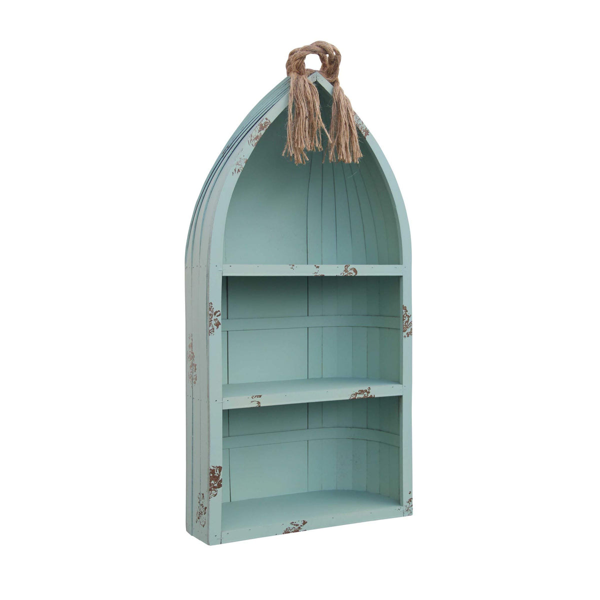 HomeRoots Distressed Blue Canoe Hanging Shelf