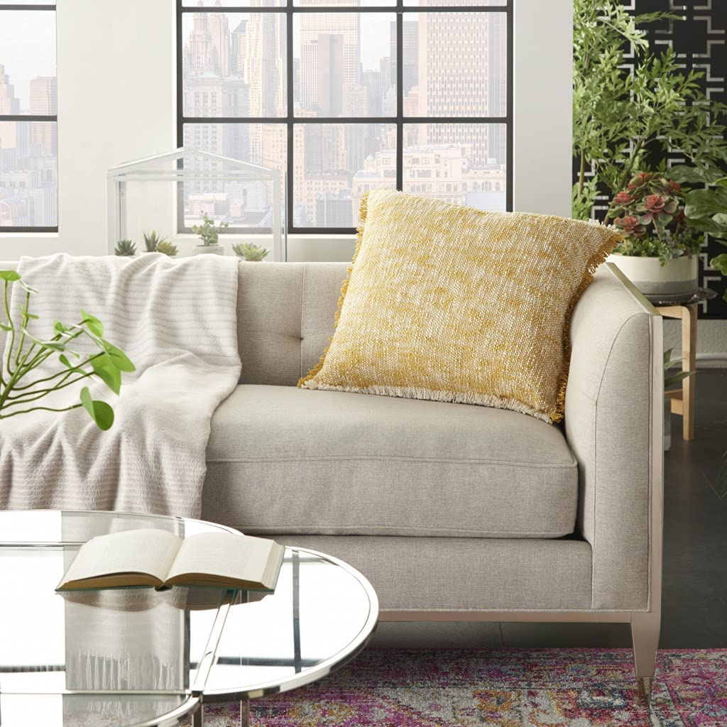 HomeRoots 100% Cotton Mustard and Ivory Abstract Pattern Throw Pillow