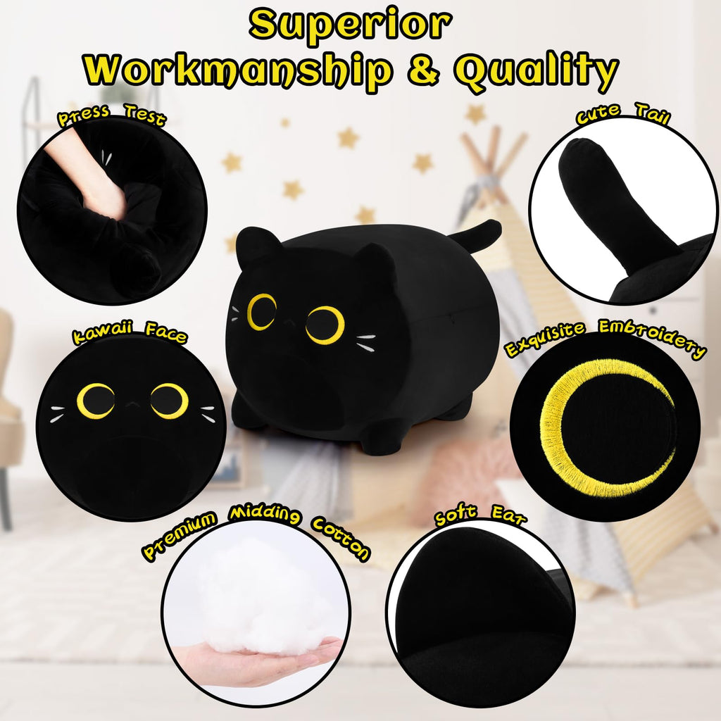 Black Cat Plush Pillows-20' Black Cat Plushies, Gold Eyes Black Cat Plush Pillow, Cat Anime Plush Cute Plush Cat Plushie Stuffe