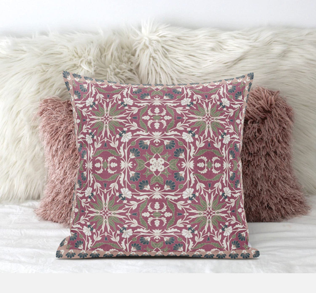 HomeRoots Purple Blue 16â€ Magenta White Paisley Zippered Suede Throw Pillow