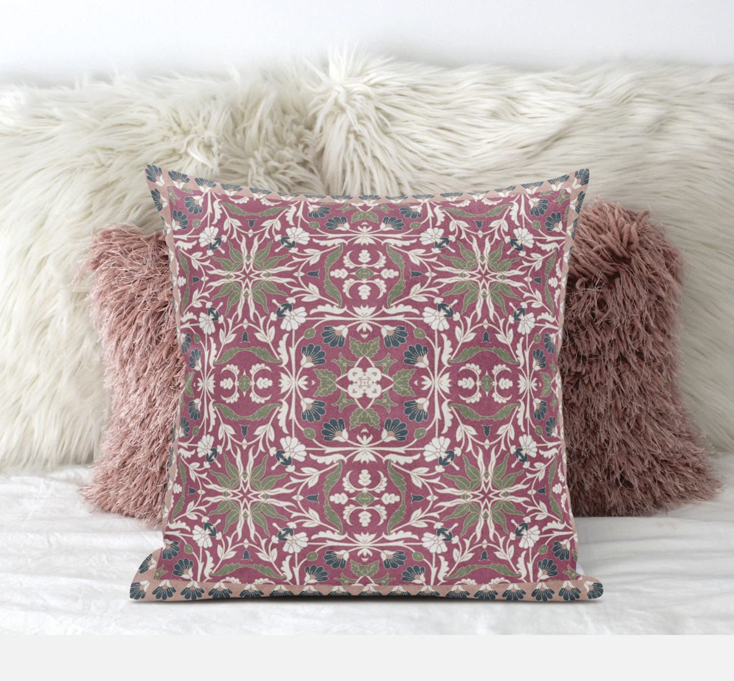 HomeRoots Purple Blue 16â€ Magenta White Paisley Zippered Suede Throw Pillow