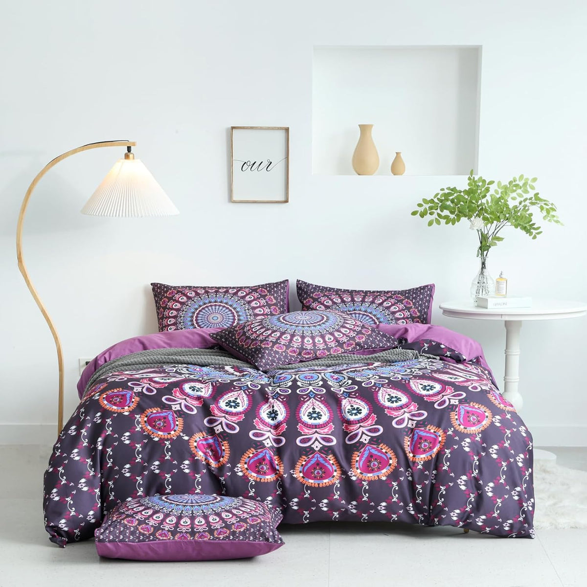 Duvet Cover Mandala King, Brushed Microfiber 3 Pieces King Bedding Sets Mandala, 3D Style King Duvet Cover Mandala, With Zipper