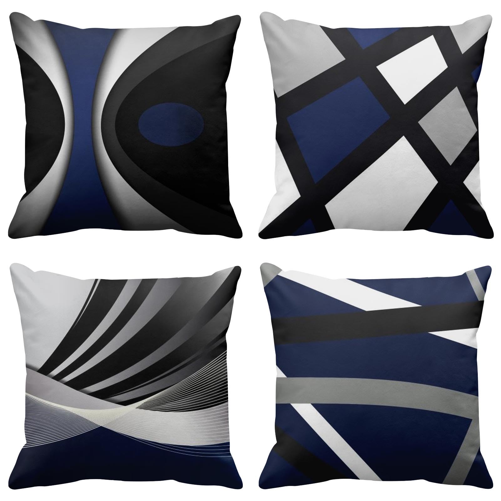 Emvency Set Of 4 Dark Blue Throw Pillow Covers Modern Abstract Black Grey Stripes Gray White Acrylic Bold Decorative Pillow Case