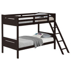 Coaster Home Furnishings Littleton Transitional Wood Twin Over Twin Size Bunk Bed Frame with Ladder and Guardrails Fully Slatted Mattress Ready Foundation Espresso 405051BRN