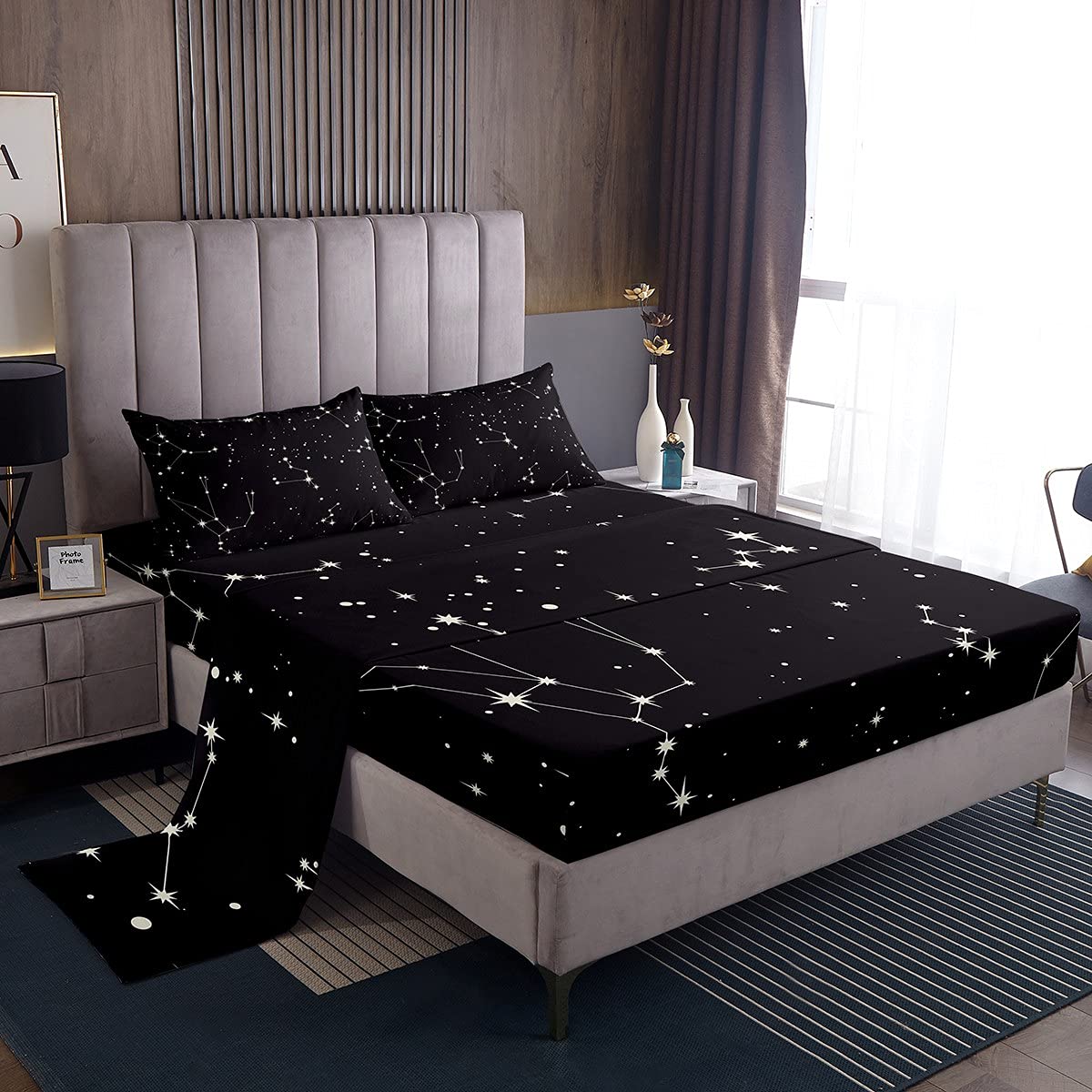 Galaxy Sheets Set Full Size For Kids Girls Boys Outer Space Starry Sky Bedding Set Teens Constellation Twinkle Stars Bed Sheet S
