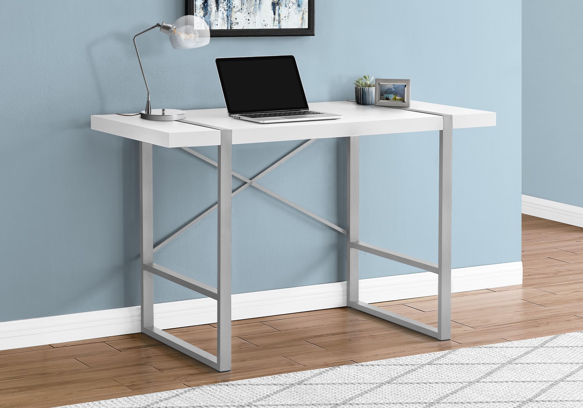 Monarch Specialties I 7663 Computer Desk, Home Office, Laptop, 48&quot; L, Work, Metal, Laminate, White, Grey, Contemporary, Modern