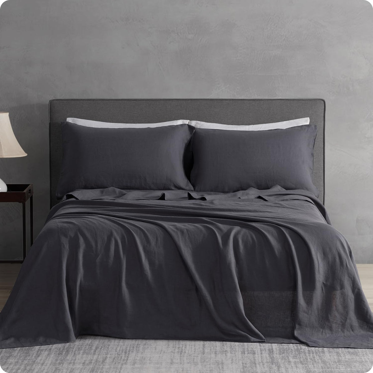 Dapu Pure Linen Sheets Set, 100% French Linen From Normandy, Breathable And Durable For Hot Sleepers, 4 Pcs Set - 1 Flat Sheet,