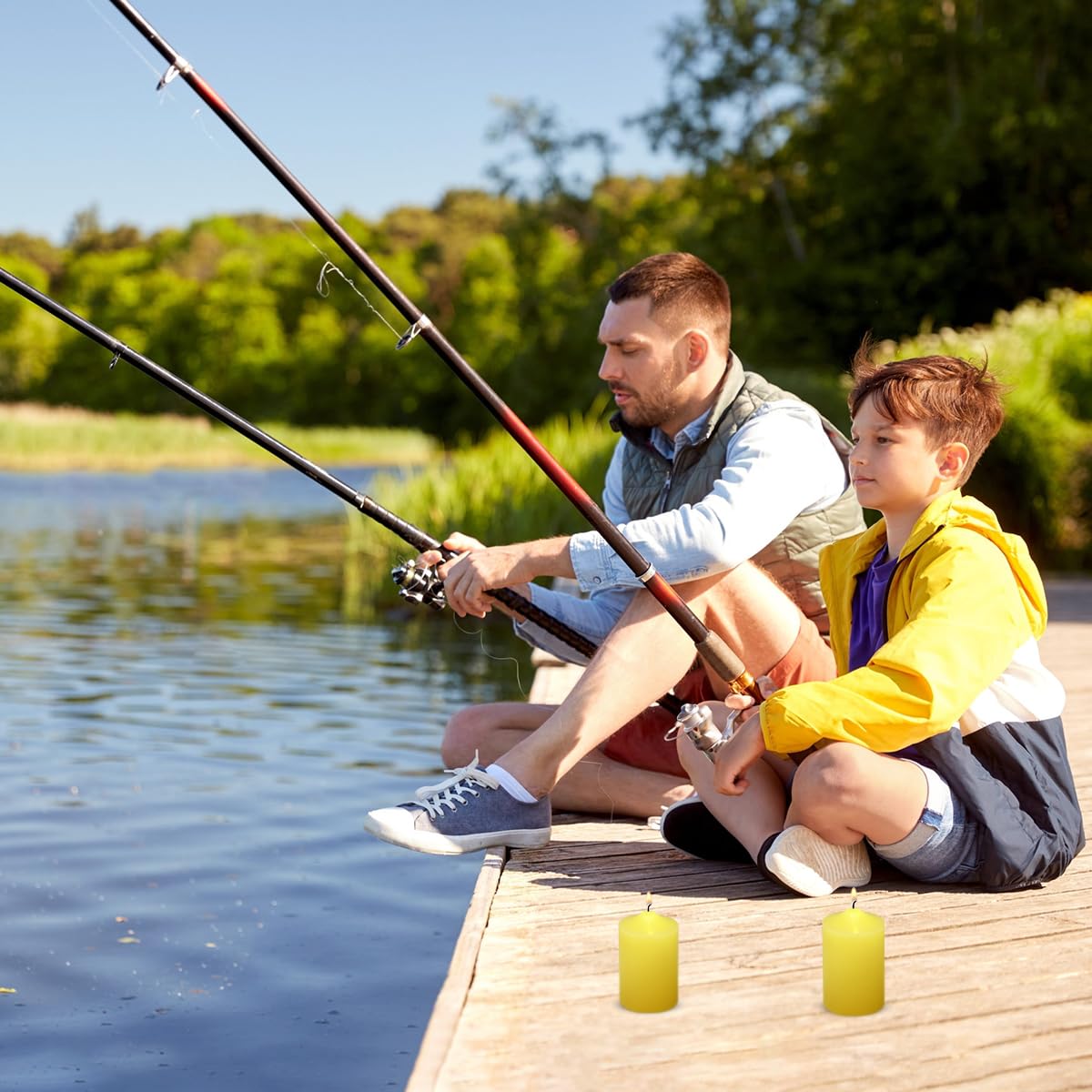 Amusaer Small Yellow Citronella Scented Pillar Candles 24 Hours 2X3 Inch Dripless Cylinder Candles For Patio Home Garden In Summ