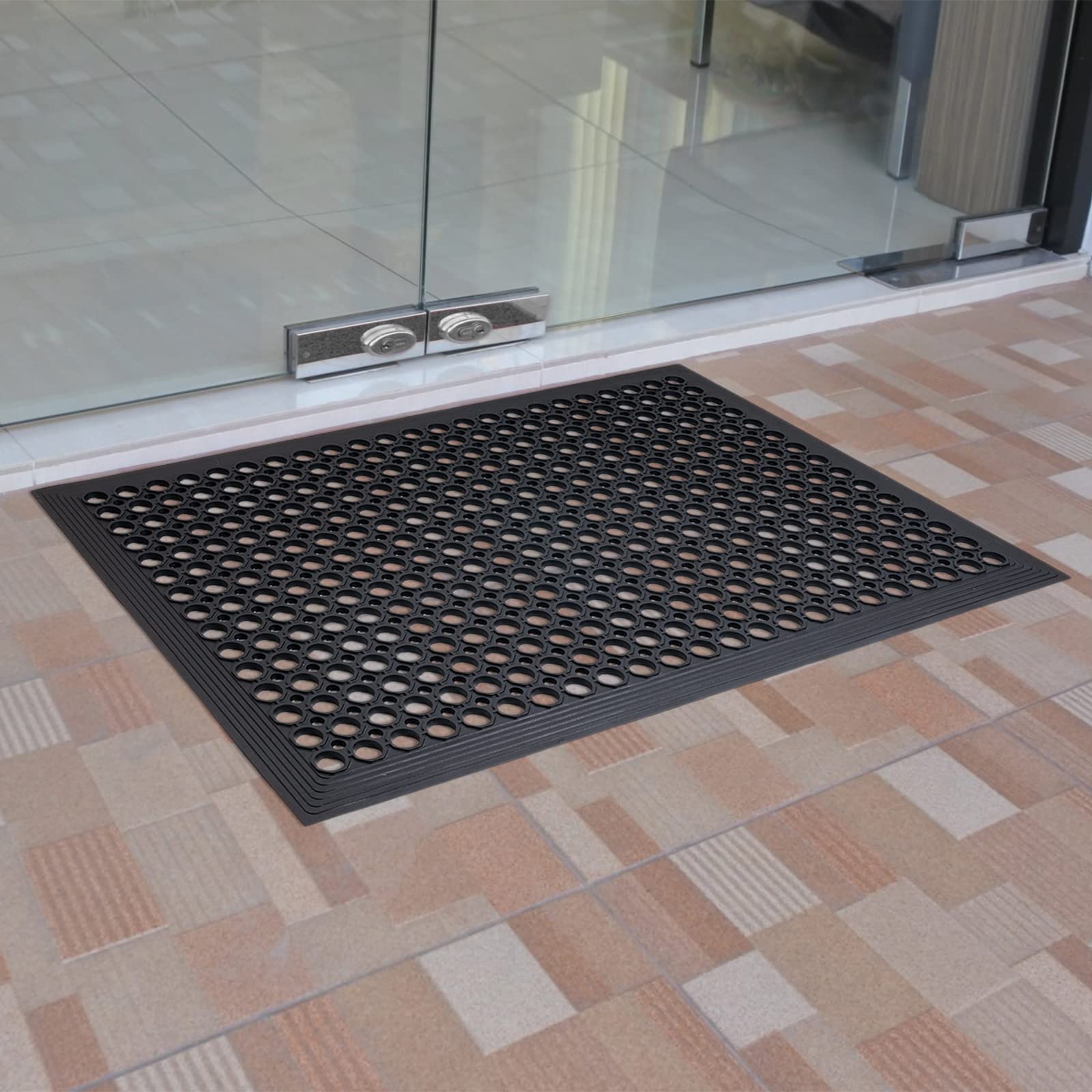 Rubber Outdoor Floor Mats Restaurant Kitchen Anti Fatigue Rubber Drainage Floor Mat Durable Non Slip Bar Floor Mats Used For Indoor Outdoor Wet Area 24' X 36' Black