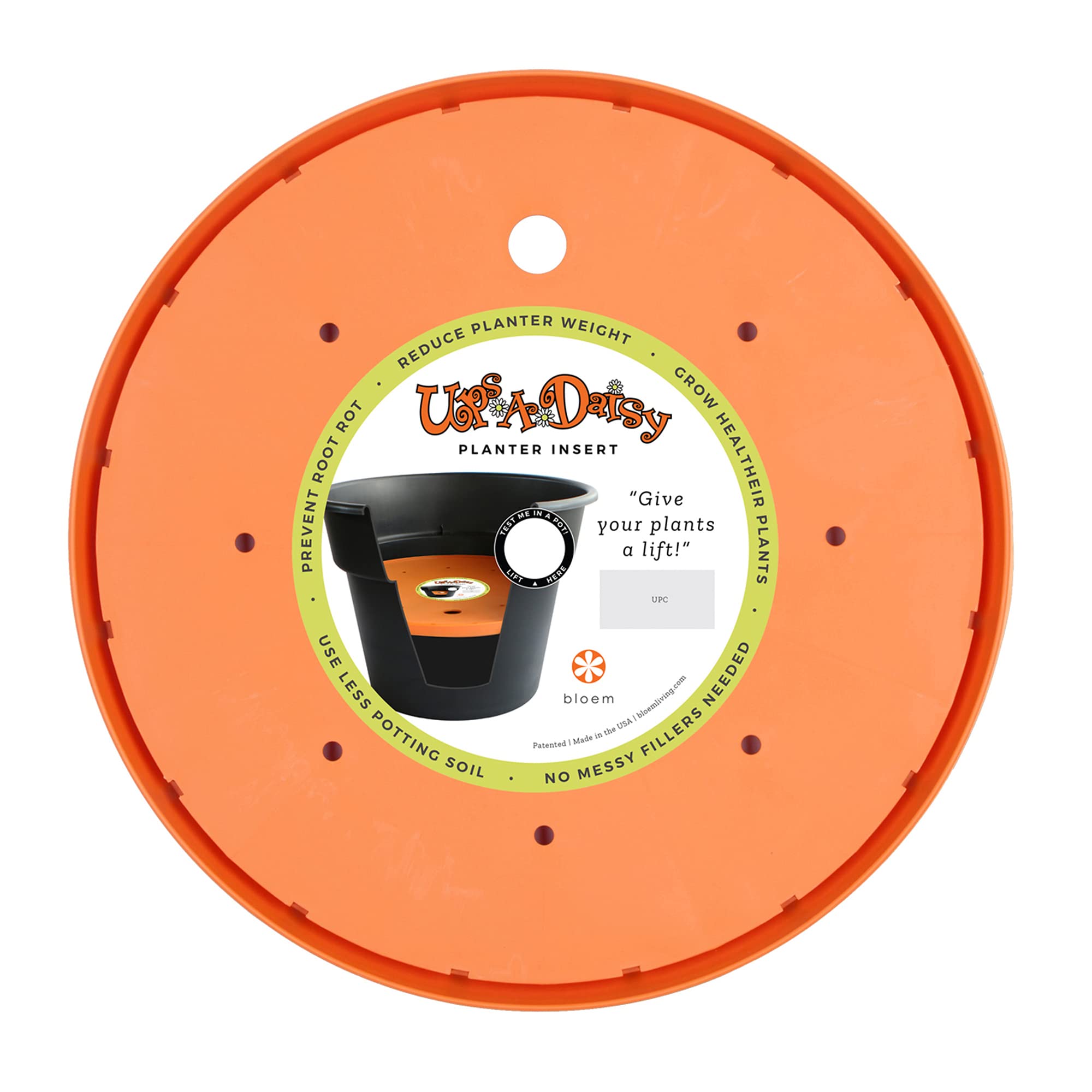 Bloem Ups-A-Daisy Round Planter Insert: 10' - Orange - Durable Resin Disk, Drainage Holes, Place Inside A Planter, Use Less Pot