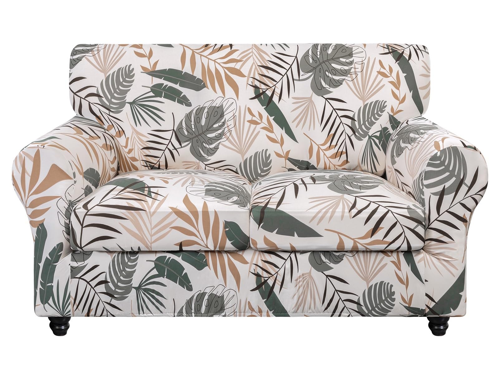 Searchi Stretch Sofa Cover Printed Couch Cover, Floral Pattern 3 Pieces Loveseat Slipcover With 2 Separate Cushion Cover, Washable Furniture Protector For Living Room(Loveseat, Botanical Palm)