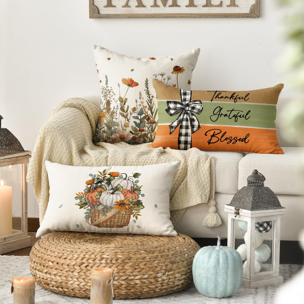Avoin Colorlife Fall Pumpkin Truck Sunflowers Home Sweet Home Throw Pillow Covers, 12 X 20 Inch Autumn Thankful Grateful Blessed