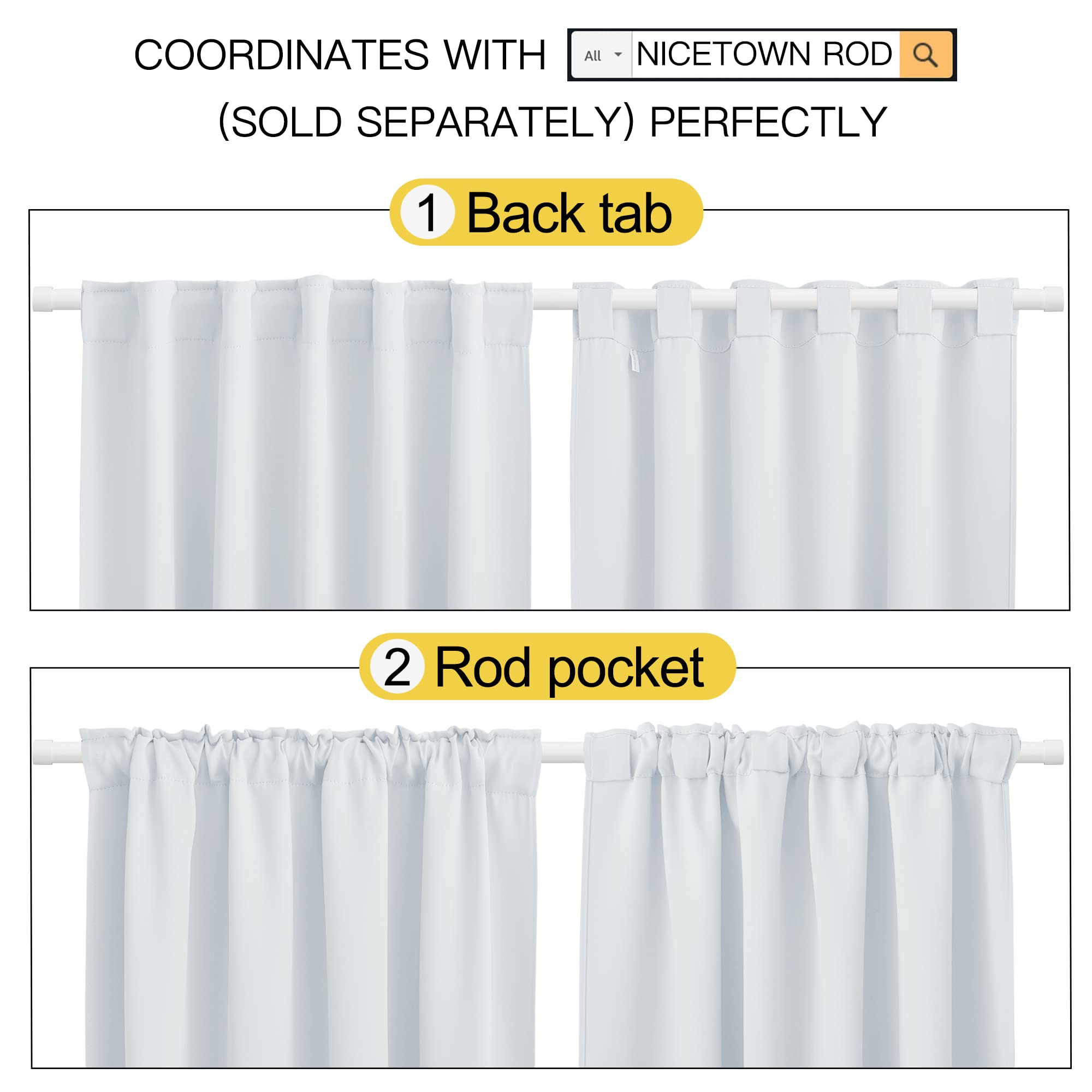 Nicetown Living Room Darkening Curtains - (Cloud Grey Color) W34 X L72, Set Of 2, Home Decor Room Darkening Thermal Insulated Drapery Panels For Office/School/Hospital Window