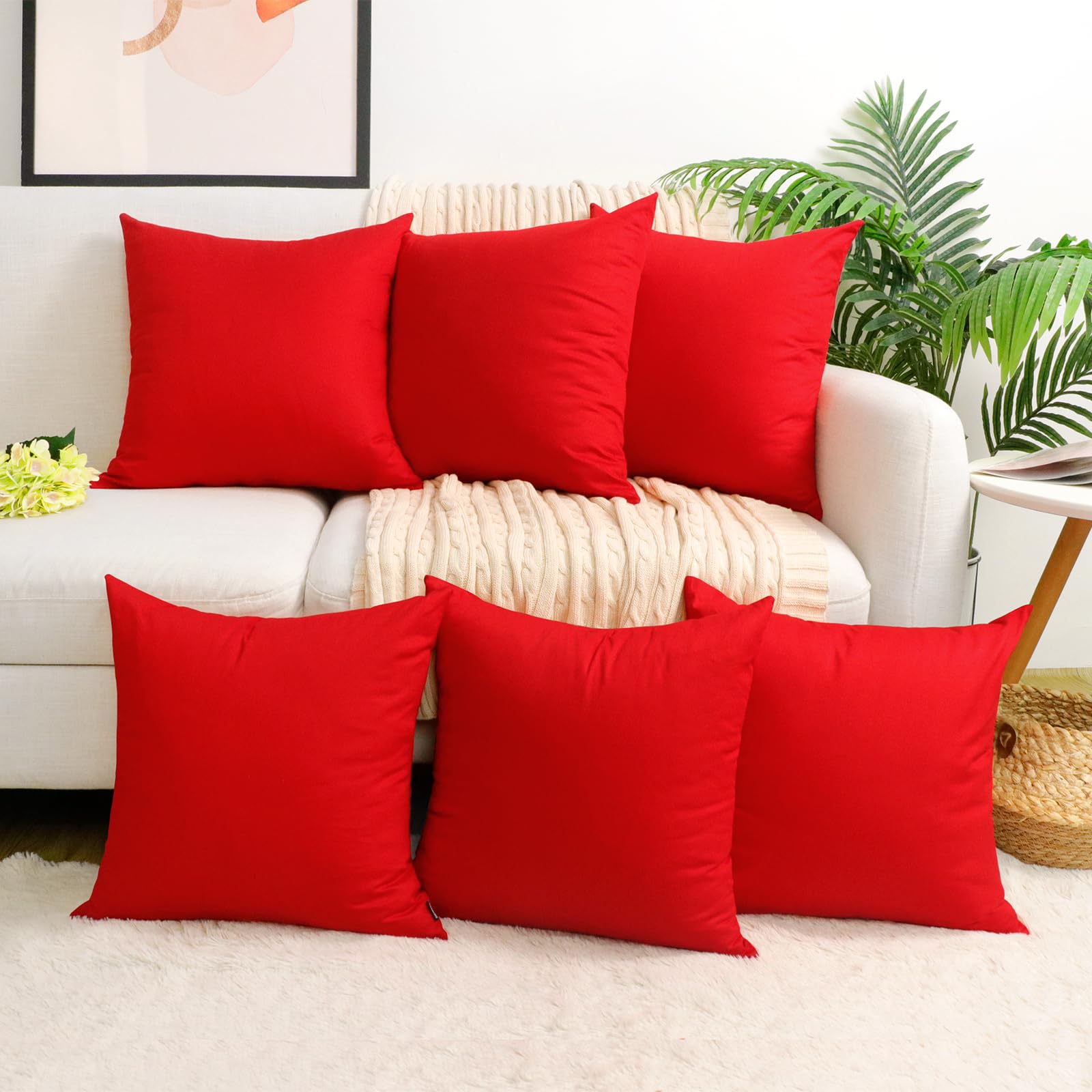 Coddsmz 6 Pack Decorative 100% Cotton Pillow Covers Square Cushion Cover Solid Diy Throw Pillowcase For Home Sofa Bedroom,Red,6