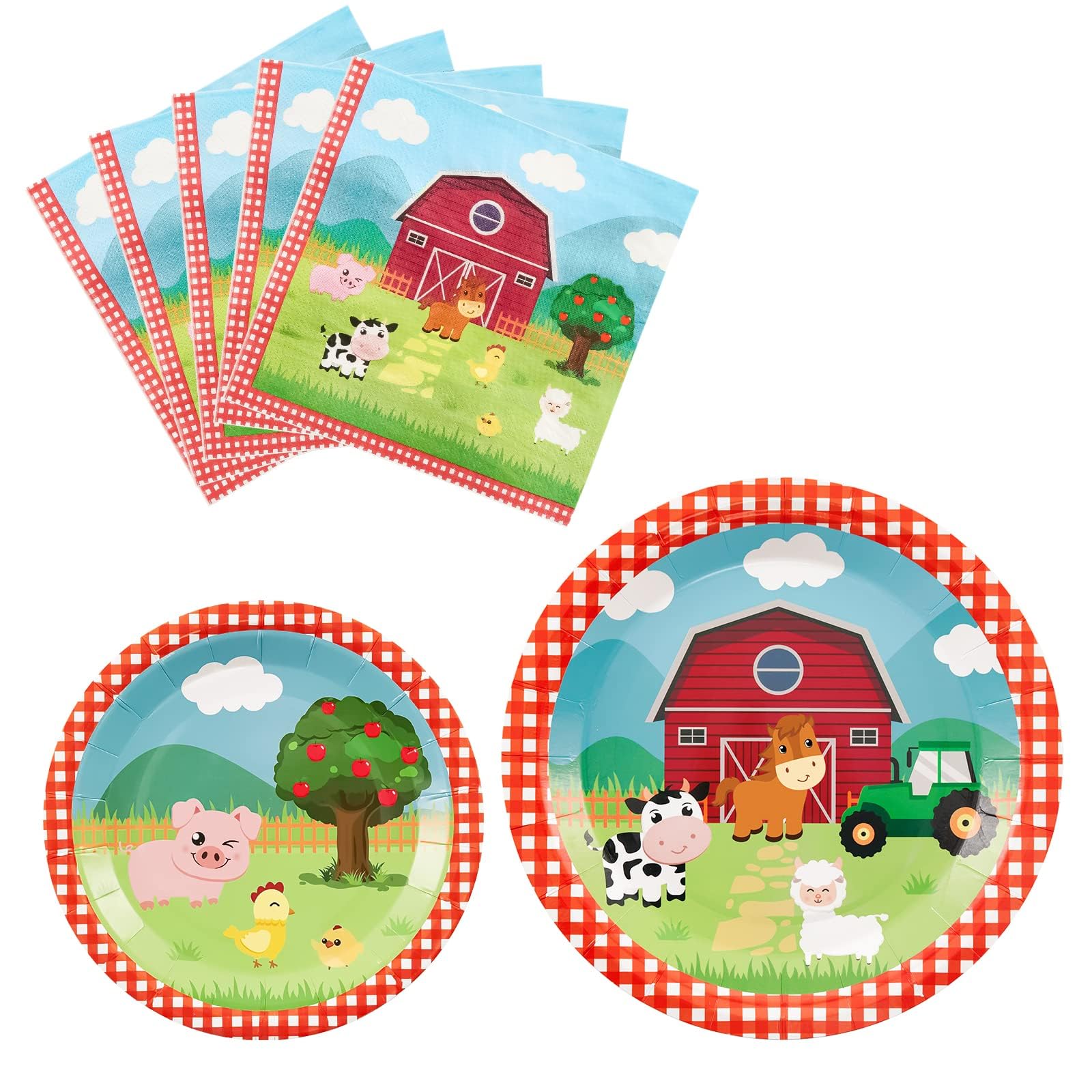 WERNNSAI Farm Party Plates Napkins Set- 48PCS Barnyard Farm Animals Tableware Party Supplies for Kids Birthday Disposable Dinner