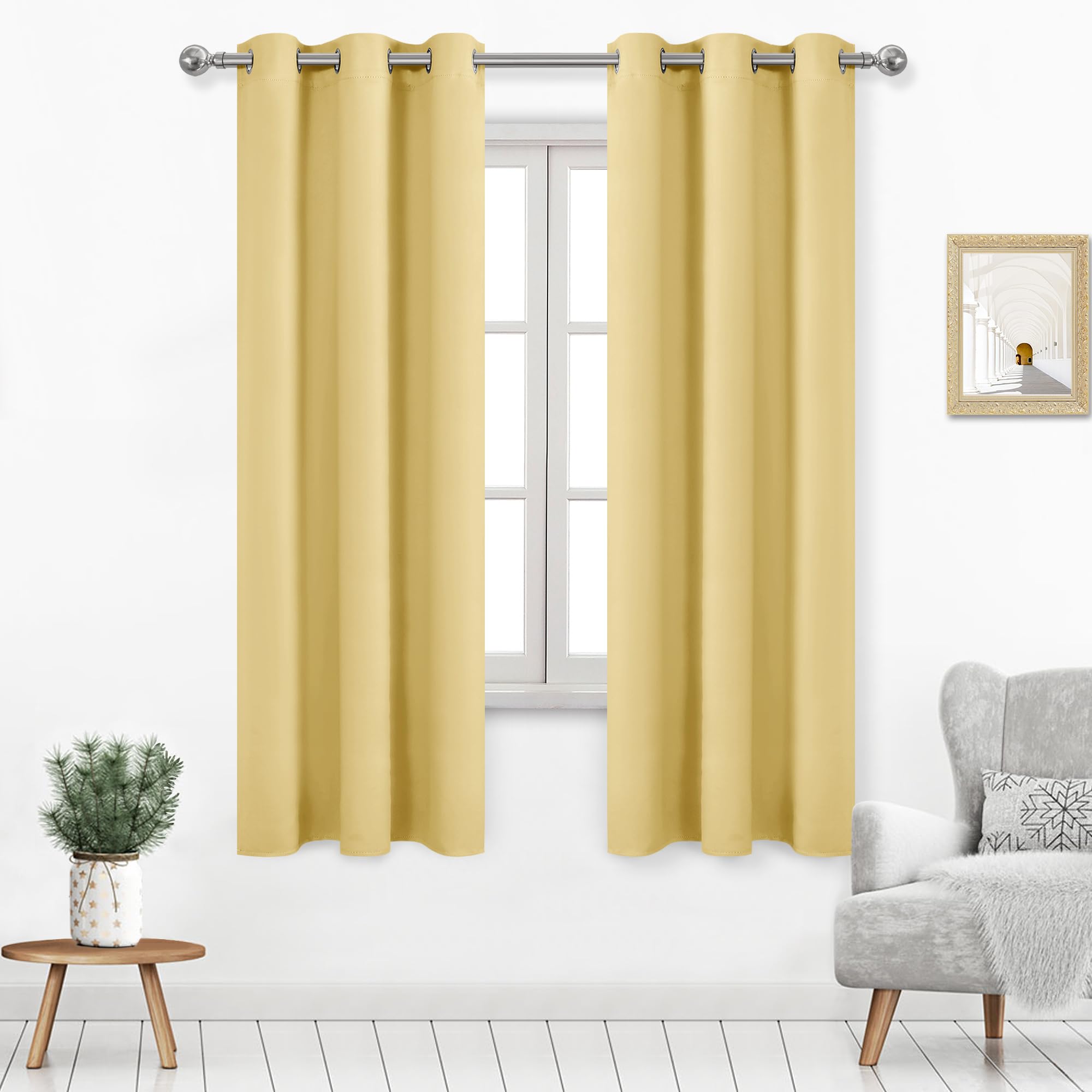 Dwcn Spring Curtains 63 Inch Length, Room Drakening Curtains For Bedroom, Light Yellow Curtains For Girls' Room - Light Yellow,