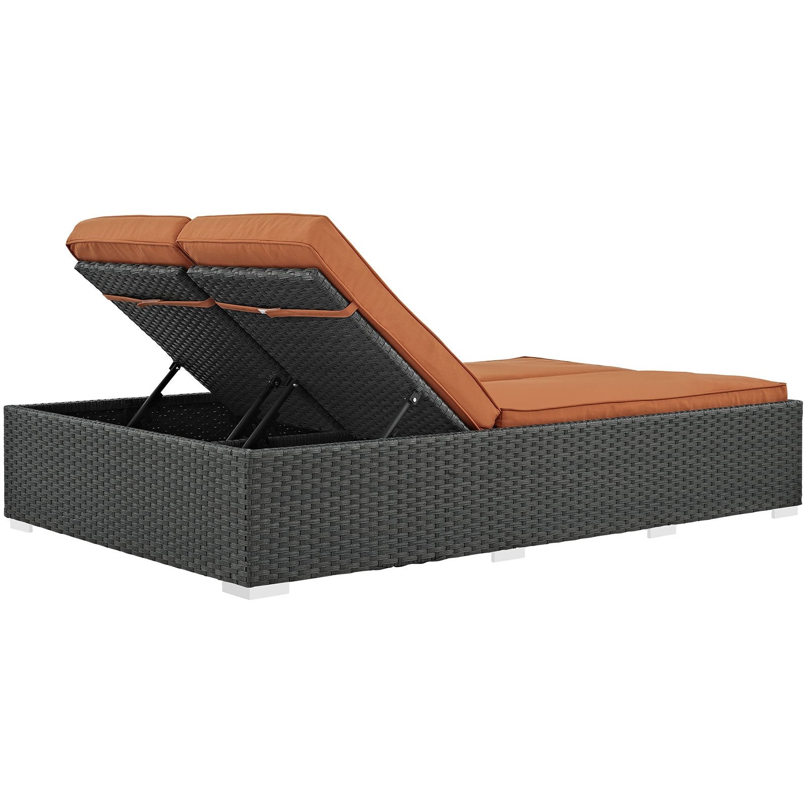 Modway Sojourn Wicker Rattan Outdoor Patio Sunbrella Fabric Double Chaise in Chocolate Tuscan