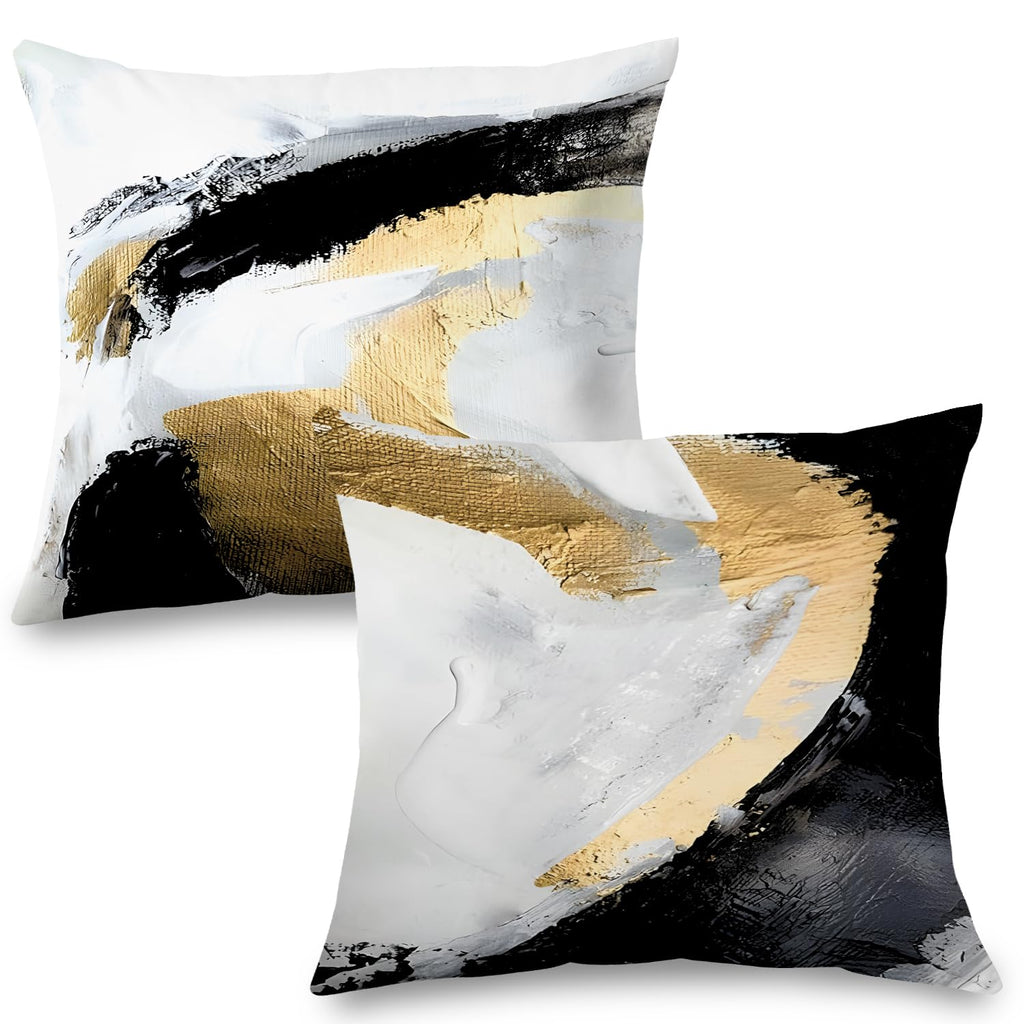 Supwhd Abstract Black White And Gold Pillow Covers 18X18 Set Of 2 - Modern Pillow Covers, Modern Home Decor, Black And Gold Deco