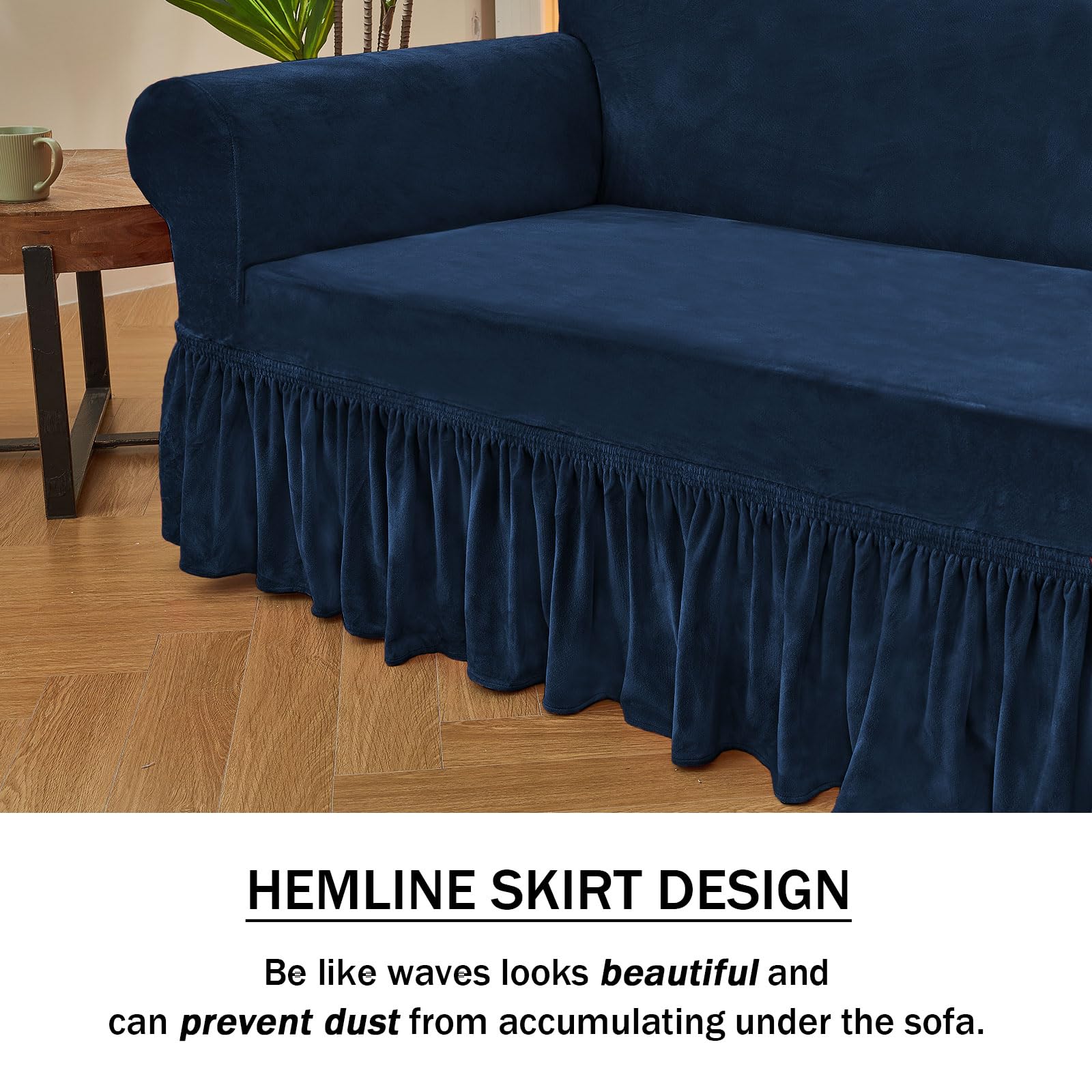 Niceec Loveseat Cover Super Soft 1-Piece Navy Blue Slipcover For Loveseats Stretch Universal Spandex Couch Covers For Living Room Easy Fit Washable Furniture Sofa Protector With Skirt