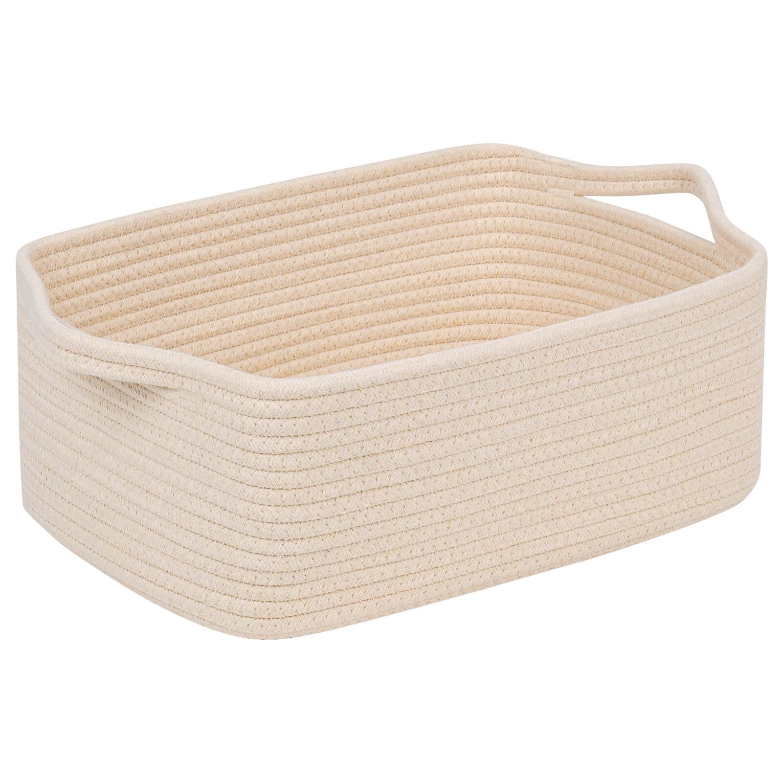 CubesLand Rectangular Cotton Rope Basket, 14x10x5 Inches, Beige, Nursery Storage Bin
