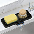 Silicone Sponge Holder for Kitchen Sink With Drain Spout, Self Draining, Kitchen Soap Tray, Bathroom Organizer, Sink Caddy (Blac