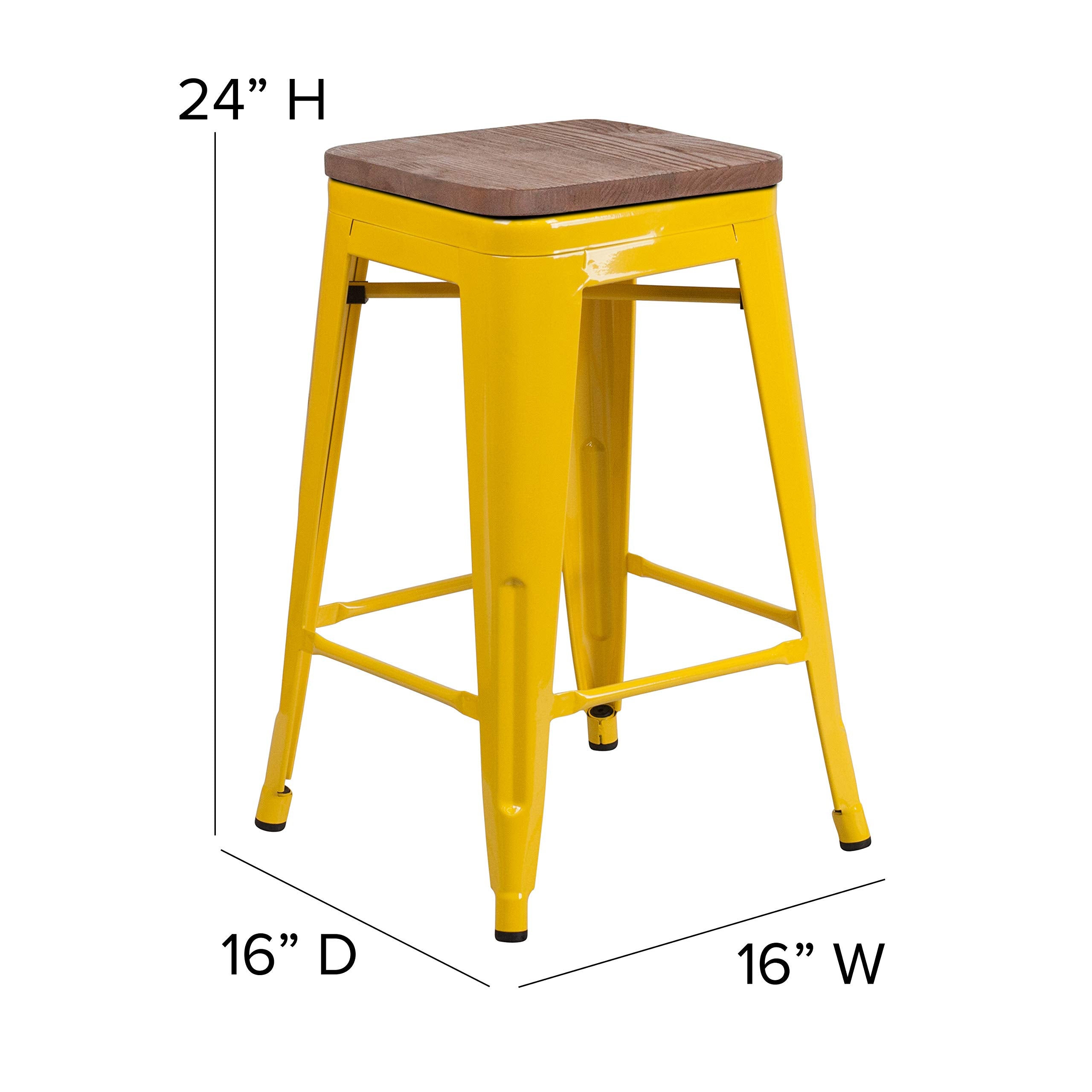 Flash Furniture Lily 24' High Backless Yellow Metal Counter Height Stool With Square Wood Seat (Pack Of 1)