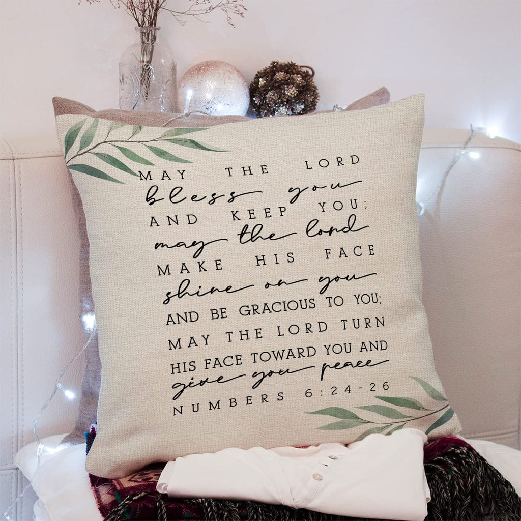 Kongmotree Bible Verse Throw Pillow Cover, Blessing Gift, Scripture Art, Scripture Sayings, Bible Quote, Numbers 6:24-26, Church