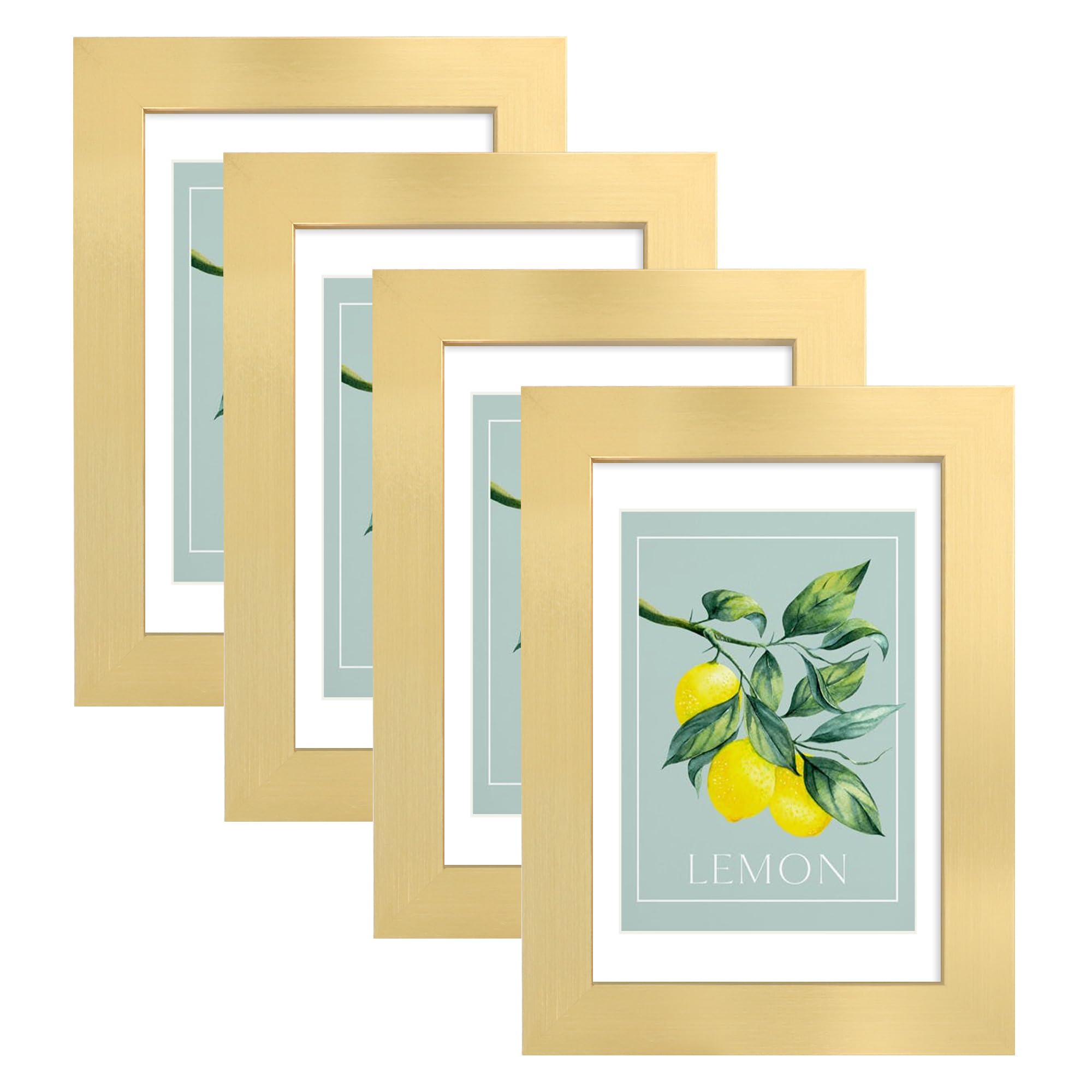 Hongkee 4x6 Picture Frame (4 Pack, Gold), Made of Real Glass and Wooden Frame - Display Pictures 3.5x5 with Mat or 4x6 Without M