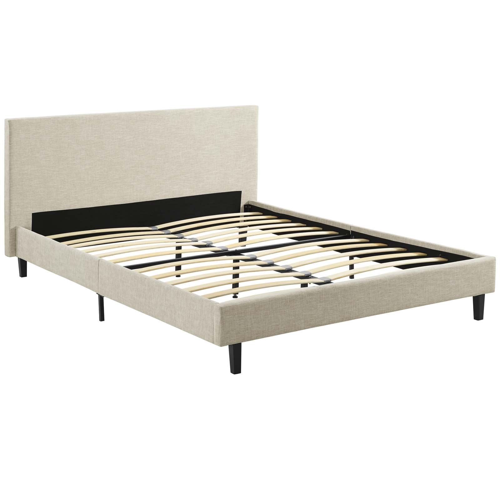 Modway Anya Upholstered Beige Full Platform Bed With Wood Slat Support