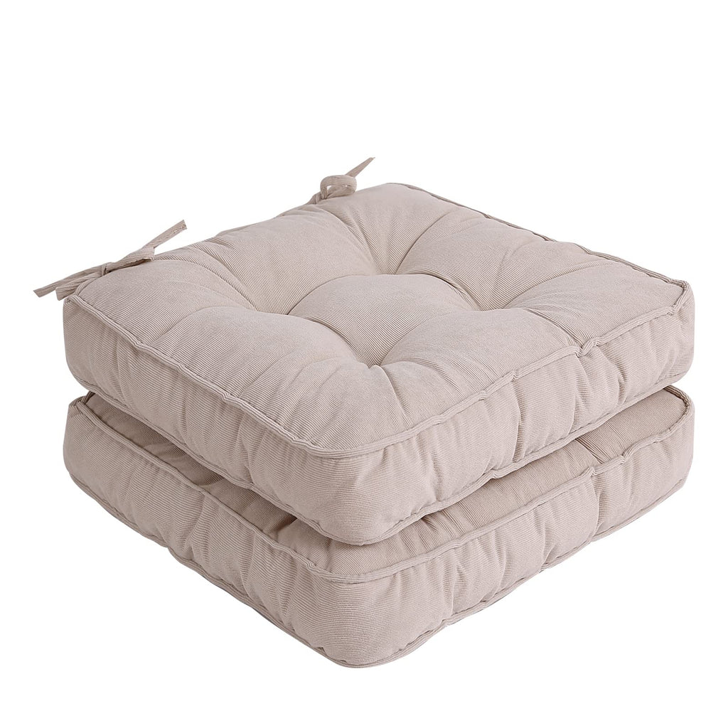 Tiita Patio Chair Pads Cushions 18X18 Inch Square Floor Pillows Pad For Outdoor Kitchen Dining Chairs With Ties Set Of 2 (Beige,