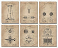 Nikola Tesla Gifts for Engineers - Steampunk Wall Decor 6 (8x10) Unframed Wall Art Patent Prints - Industrial Artwork Home Decor
