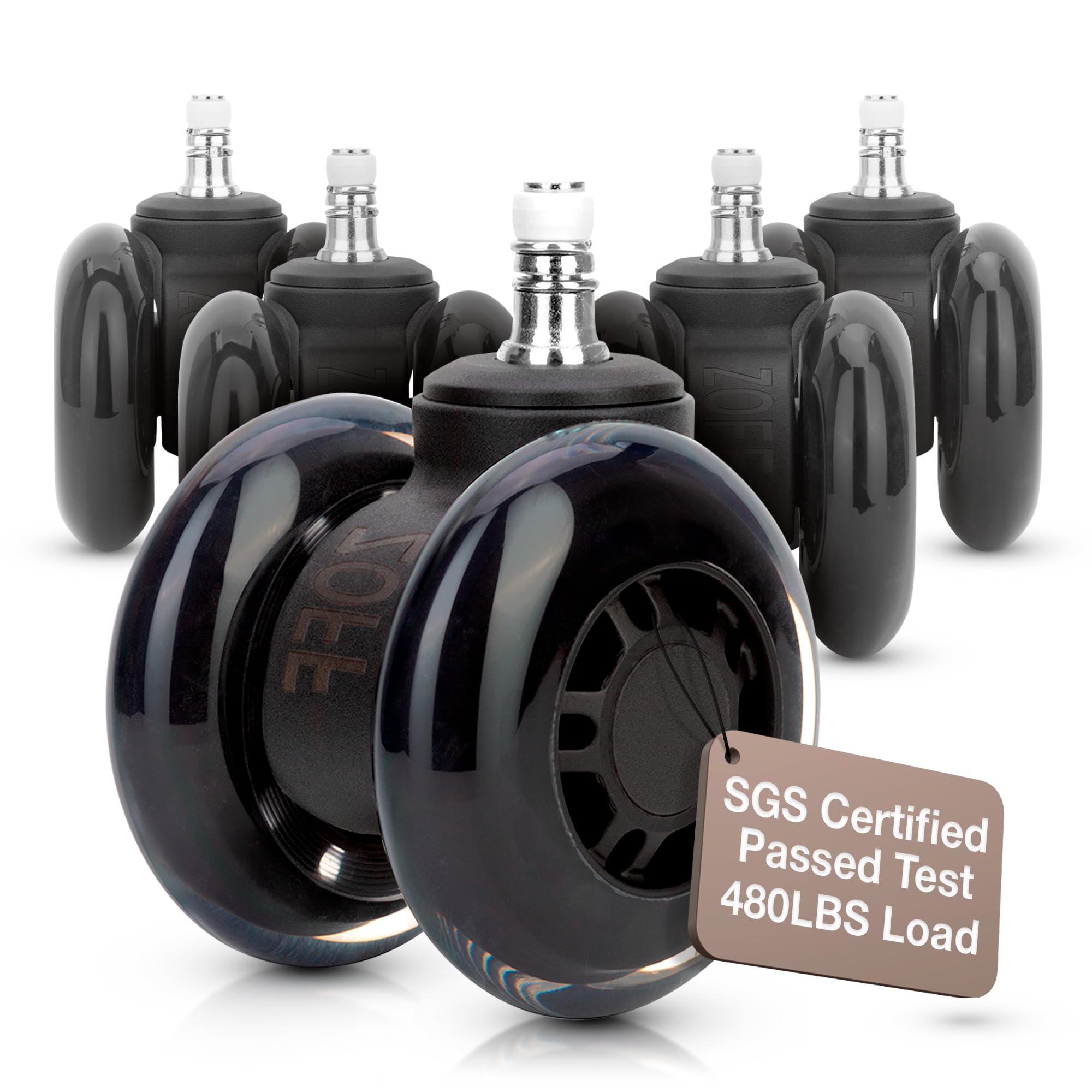 Zoff Double Rollerblade Office Chair Wheels - 3 Inch - Replacement Rubber Chair Casters - Smooth & Quiet Rolling - Easy Installa