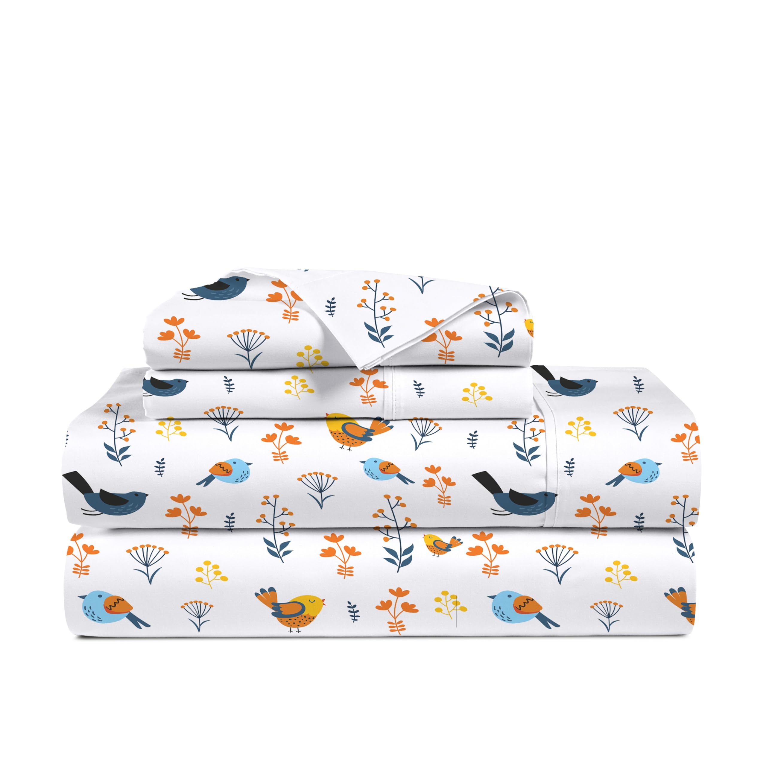 Bluemoon Homes Cal King Size Egyptian Cotton Sheets,1000 Thread Count, 4Pc Cal King Bird Print Sheets Set, Smooth Sateen Weave K