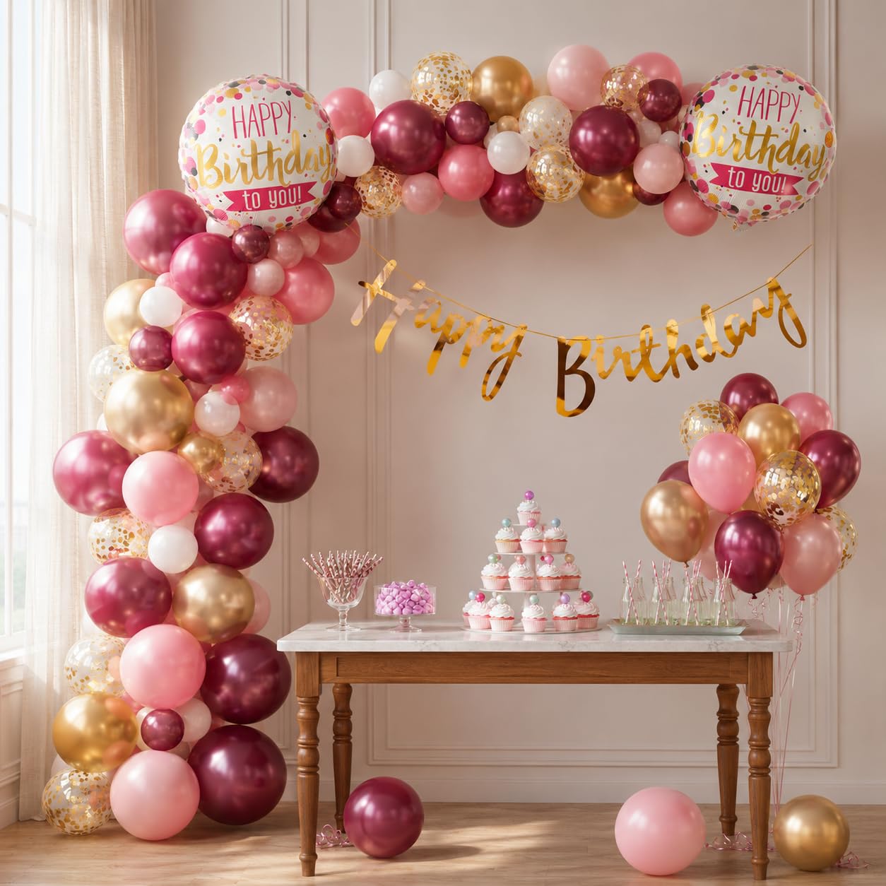 Johra (Pack 63) Nan 1St Month Year Hbd Theme Birthday Decoration Kit Itemnan Burgundy, Pink Chrome Metallic Finish Womens Wife G